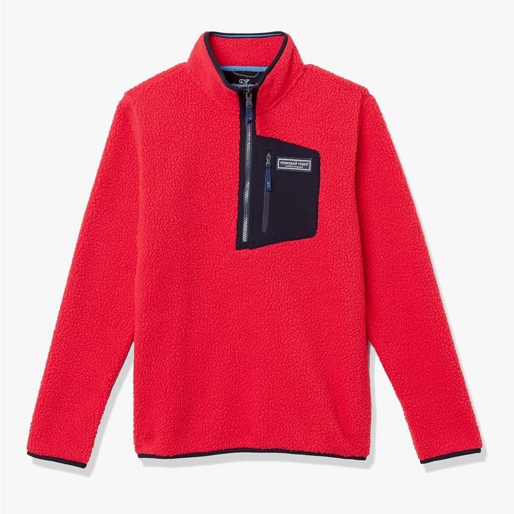 Vineyard Vines Boys Sherpa 1/4 Zip Pullover Red Size S (8-10) Fleece